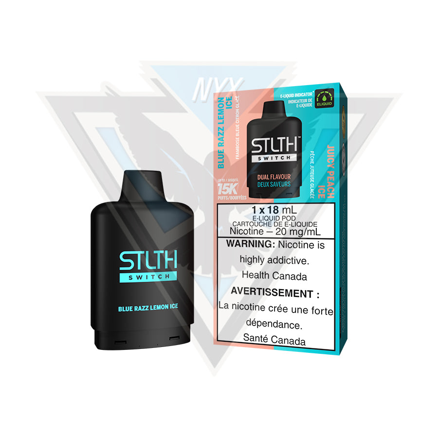 STLTH SWITCH POD PACK BLUE RAZZ LEMON ICE AND JUICY PEACH ICE - NYX ECIGS - CANADIAN VAPE SHOP